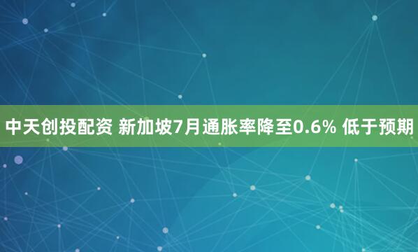 中天创投配资 新加坡7月通胀率降至0.6% 低于预期